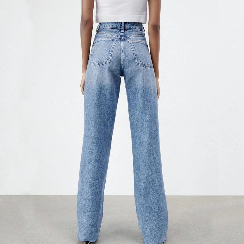 6045227BM UR HM ZA autumn high waist wish ripped blue wide leg jeans 06045227407