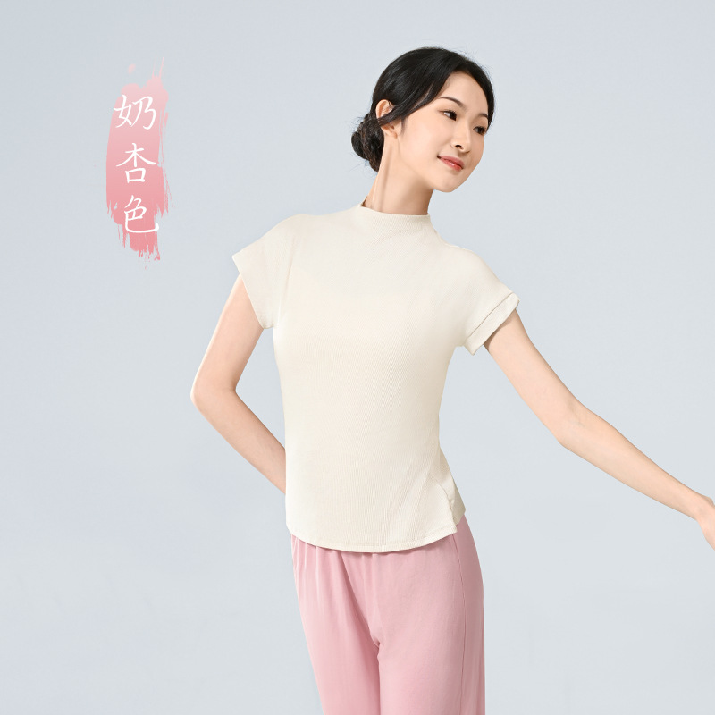 Ropa de práctica de danza moderna tops de las mujeres nuevo profesor cuello alto punto manga corta danza entrenamiento al aire libre ropa corporal