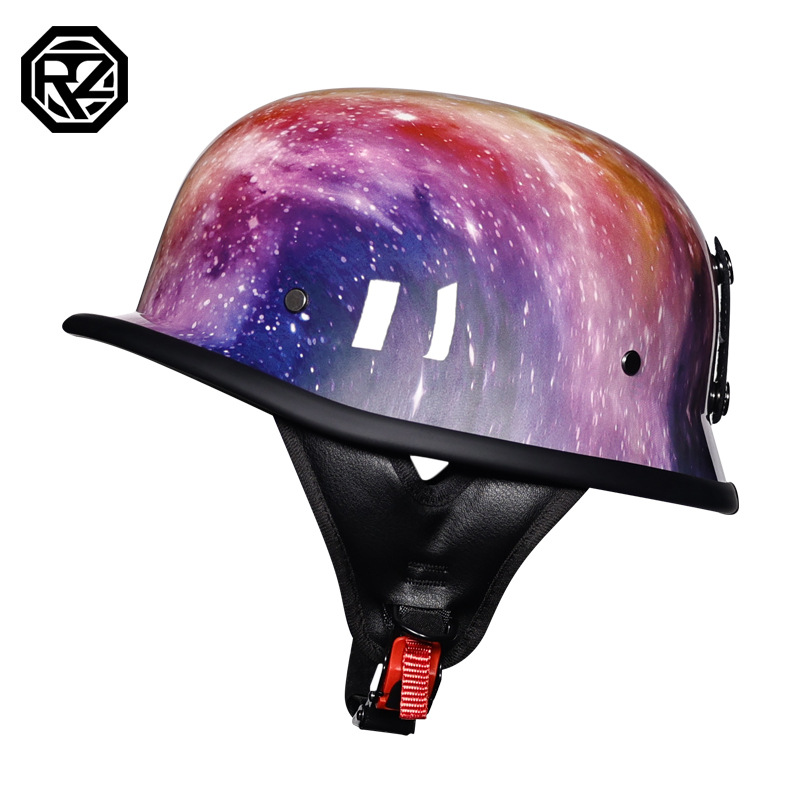 3C Alemania Segunda Guerra Mundial Casco de acero retro Casco de cuero Verano Retro Harley Medio casco Casco de motocicleta semi-cubierto Hombre
