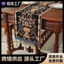 复古黑色桌旗圣诞节装饰台布新款防水耐磨家用盖布跨境专供桌布