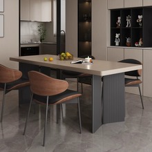 加厚岩板餐桌椅组合咖色意式极简大户型高端家用简约现代新款饭桌