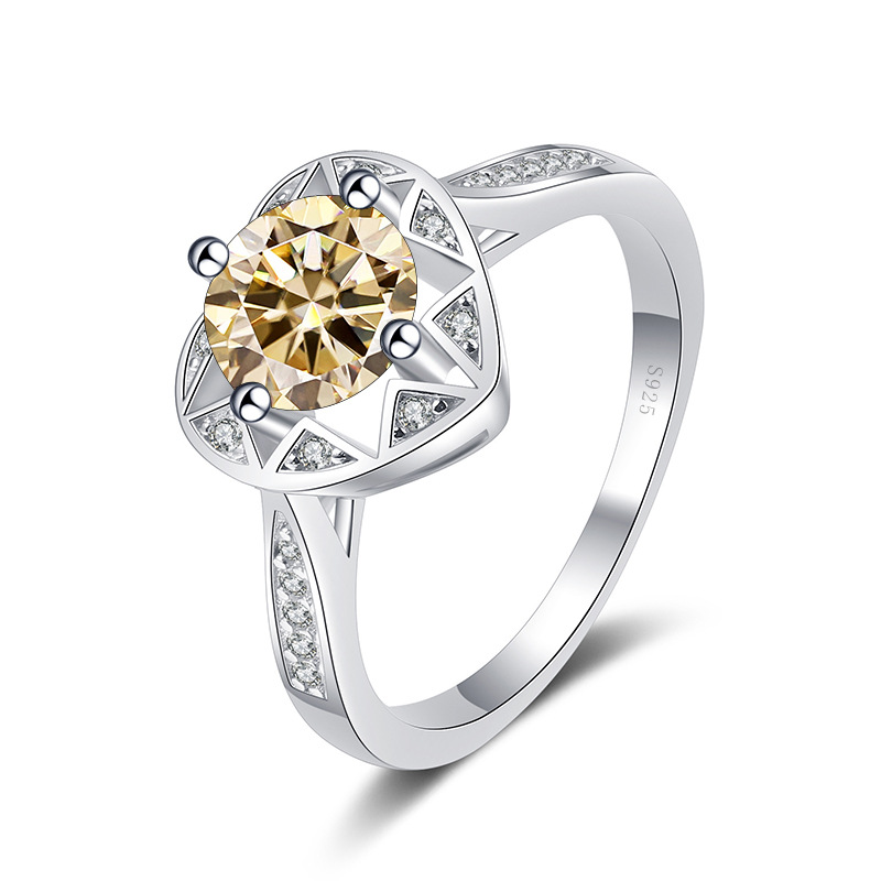 Ventas transfronterizas calientes S925 plata redonda 1 quilates anillo de piedra de moissanita estilo simple anillo de moda