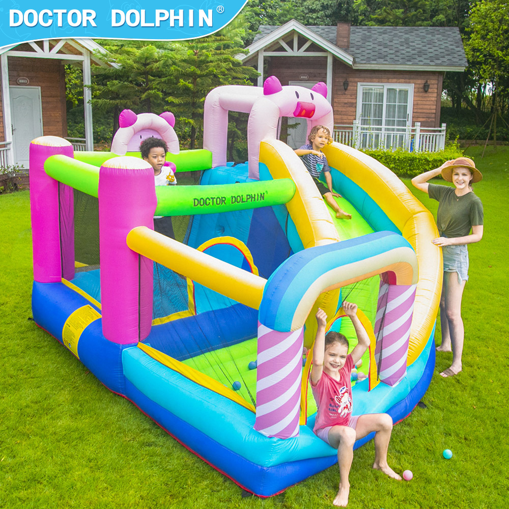 Doctor Delfín | Castillo inflable infantil, castillo inflable de cerditito, trampolín para uso doméstico, tobogán, conjunto combinado de castillo inflable.