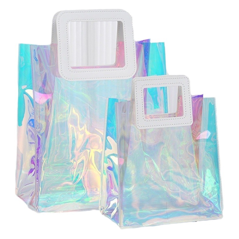 レーザーバッグカスタムストレージ洗濯周辺包装ギフトバッグ透明ギフトバッグ既製 PVC ハンドバッグ