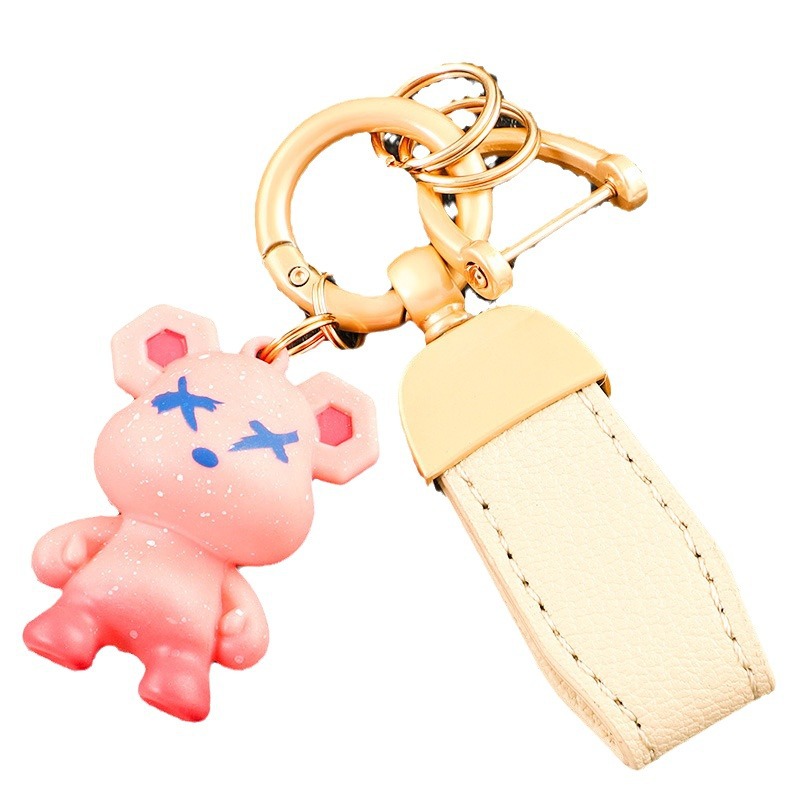 Llavero de oso de alta gama en el extranjero, colgante de llave de pareja, cuerda de mano de cuero, hebilla de metal duradera, hombre de comercio electrónico de Amazon