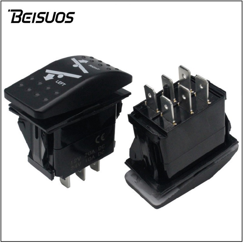 汽车左右转向灯切换开关6P ON-OFF-ON船型翘板开关改装车游艇开关