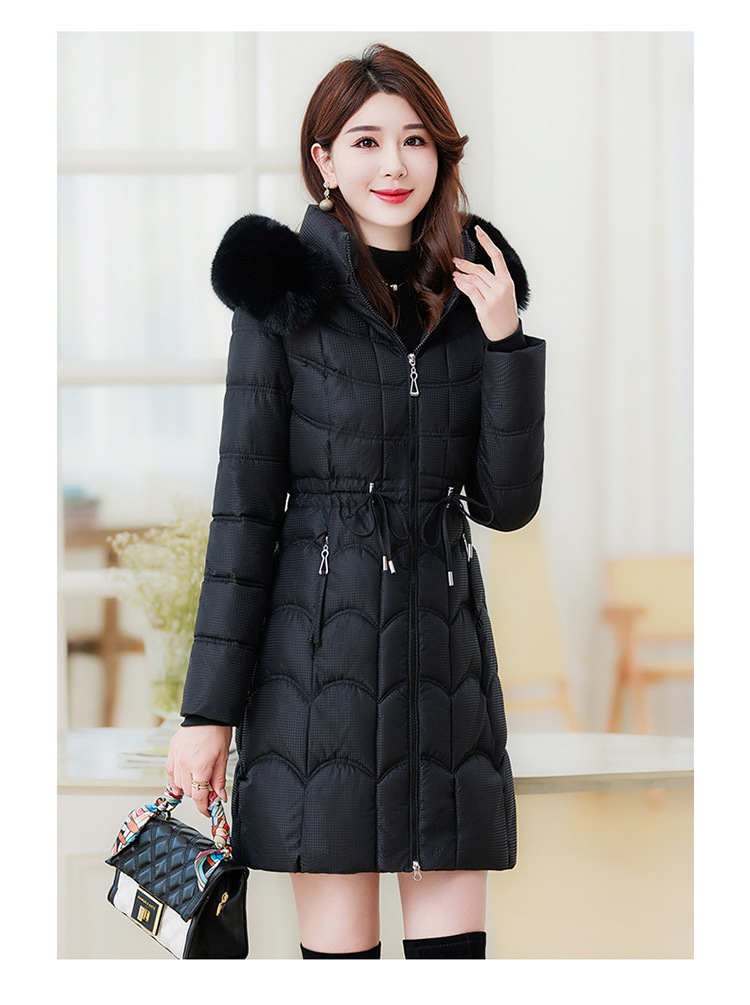 Women's Mid-length Down Jacket With Fur Collar Slim Fit Winter Coat_voghion.com