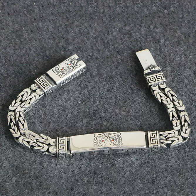 帅气s925纯银双链平安纹身虎头手链个性流行男士复古国潮时尚饰品