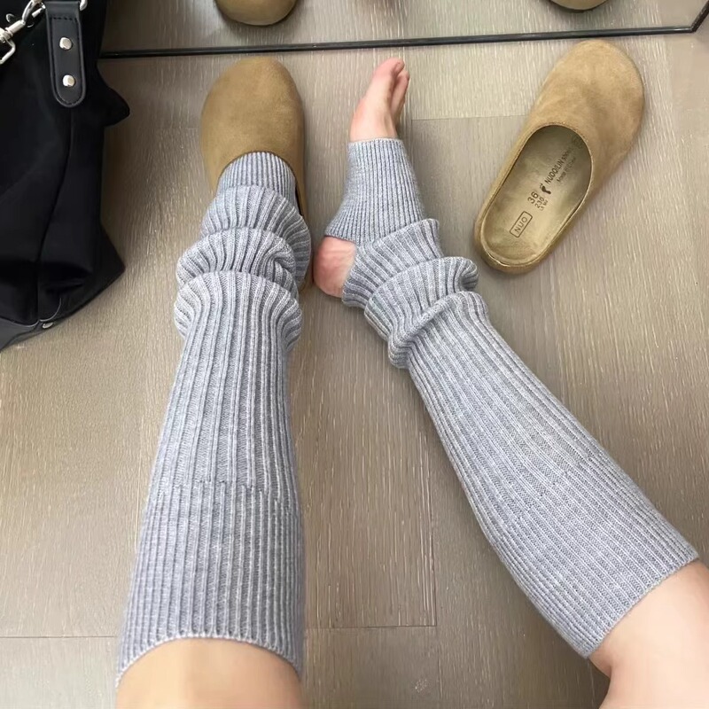 袜套女秋冬腿套保暖踩脚袜套y2k针织长筒堆堆袜灰色Jk加厚小腿袜|undefined