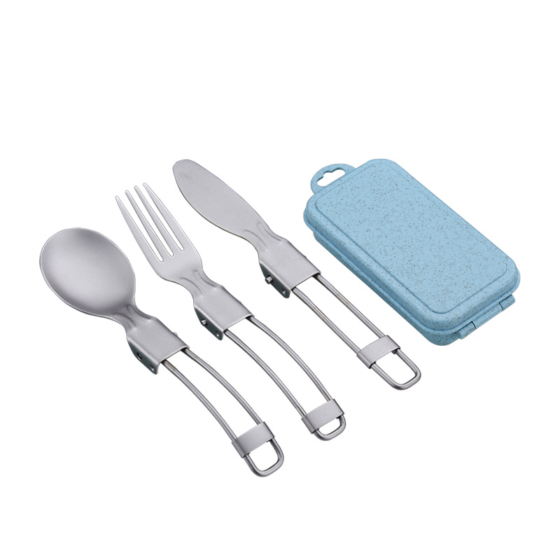 304ステンレス食器チタン浄化折り畳みナイフフォークスプーン屋外キャンプ3点セット収納ボックス付き携帯セット