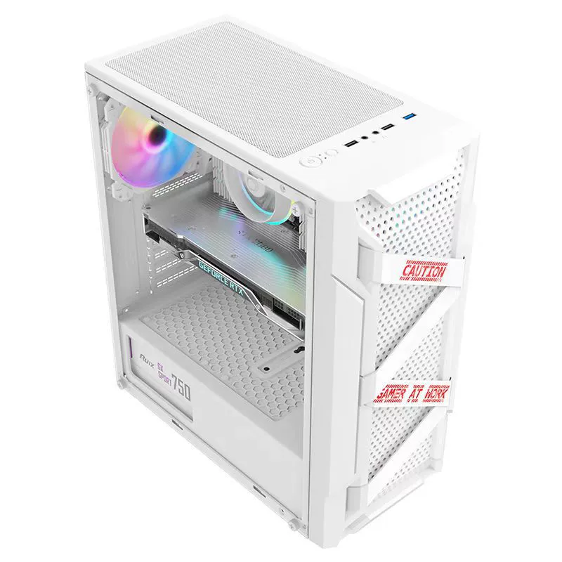 ATX PC Case (Titan) — Gaming Chassis with Mesh Front & Acrylic Side Panel, Black/White