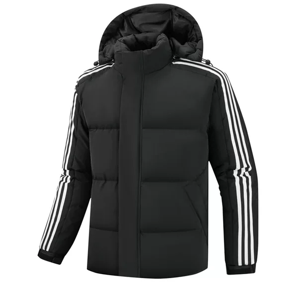 Winter cotton jacket with hood for men, thickened, loose-fitting, warm, casual, trendy couple's coat with new three stripes