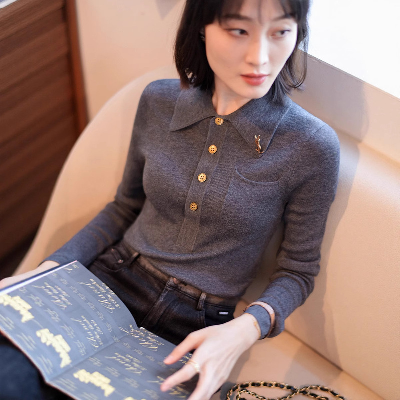 2025 New Autum Polo Collar Knitwear Casual Versatile Work Clothing Knitwear Women's Autum and Winter Slim Inner Top 2025 New Autum Polo Collar Knitwear Casual Versatile Work Clothing Knitwear Women's Autum and Winter Slim Inner Top