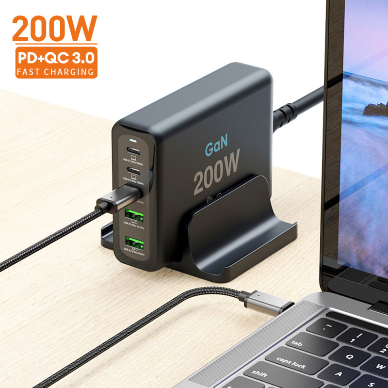 200W gallium nitride GaN charging station for Apple Huawei Xiaomi mobile phone charger USB C desktop fast charging head