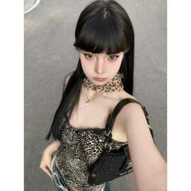 8uioio 主推!'豹纹妮'辣妹风短款吊带背心女春季新款修身显瘦上衣
