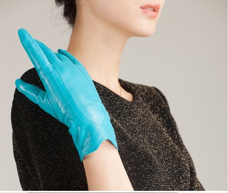 Amazon moda mujer invierno guantes calientes Cordero real cuero hecho a mano curva guantes de piel de oveja KU-036