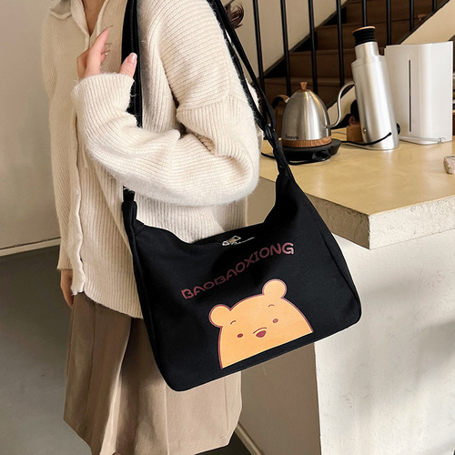 Cotton Canvas Women's Crossbody Bag 2024 Trendy Tote Bag Large Capacity Single Shoulder Bag Versatile University Student School Bag