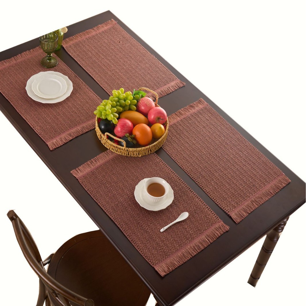 Yiqiyun almohadilla de mesa anti-escaldado estilo americano estilo pastoral color sólido tejido borla almohadilla para plato decorativa y embellecedora
