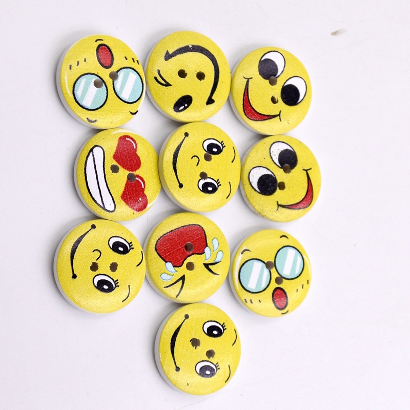 1.5/2/2.5cm paquete de emoji de fondo blanco de madera botones pintados botones de madera decorativos de madera 50/100 piezas por paquete