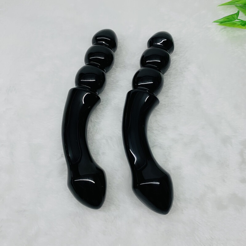天然水晶黑曜石雕刻原石水晶按摩棒 图 1