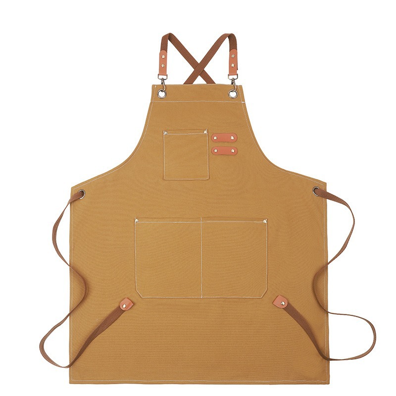 Delantal Mandil de Cintura en Lona de Algodón y Poliéster Impermeable para Cafetería y Restaurante