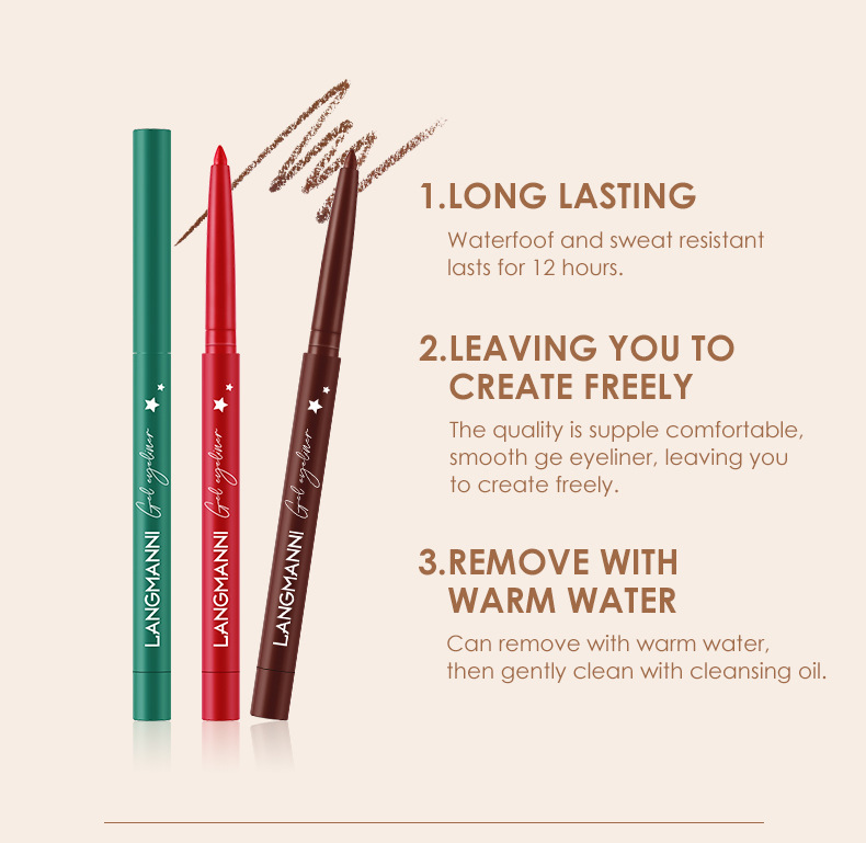 The Langmanni 12-color eyeliner set is not prone to smudging. It is a matte colored eyeliner set undefined