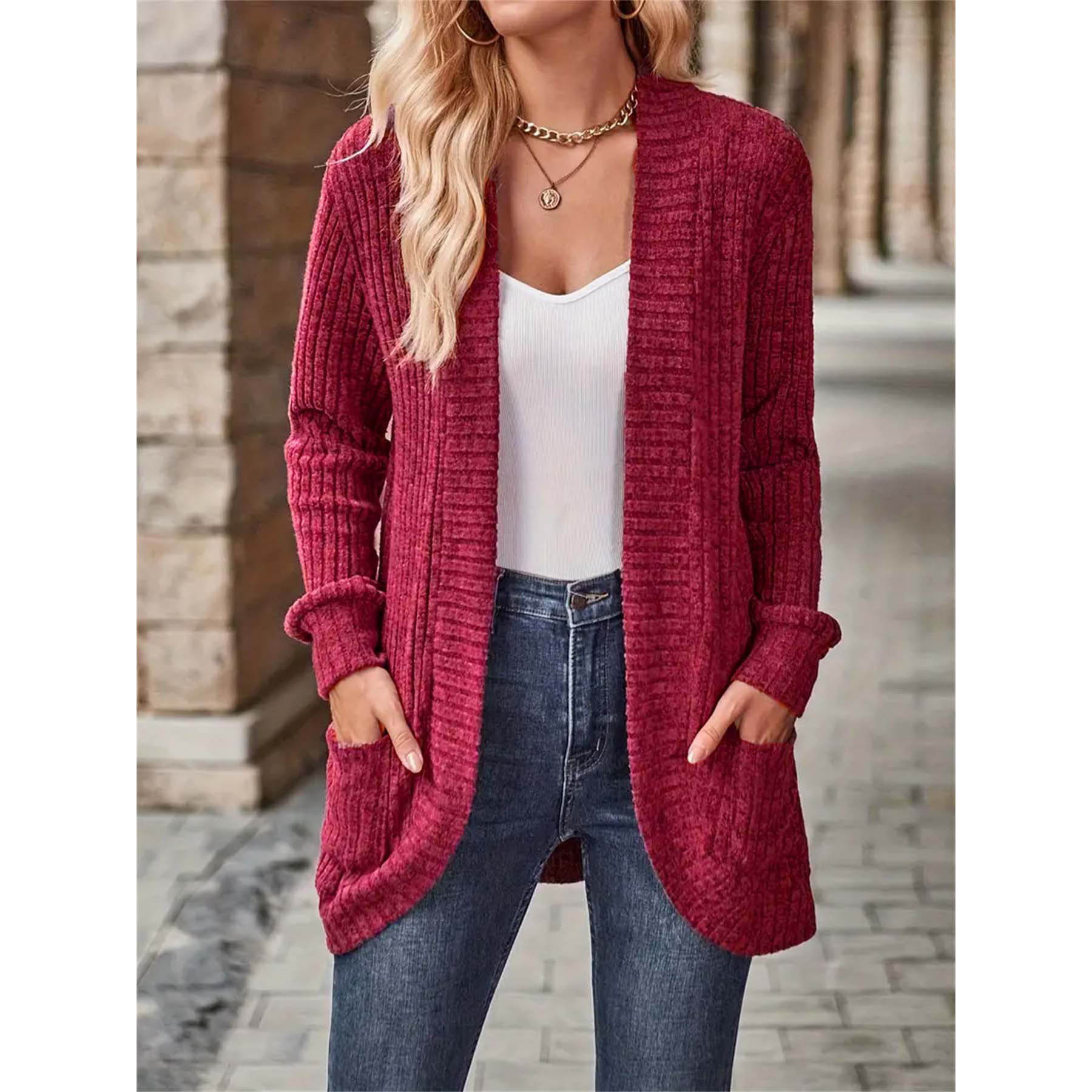 2024 Cross-Border Autumn New Arrival: Amazon Bestseller Women's Solid Color Brushed Fleece Casual Patchwork Long-Sleeved Cardigan Jacket