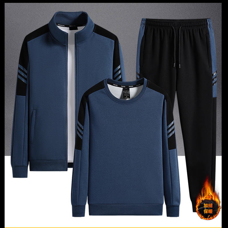 Cross-border 2023 nuevo estilo de los hombres con cuello alto de algodón grueso conjunto de ocio cárdigan deportivo juvenil traje de tres piezas moda casual simple