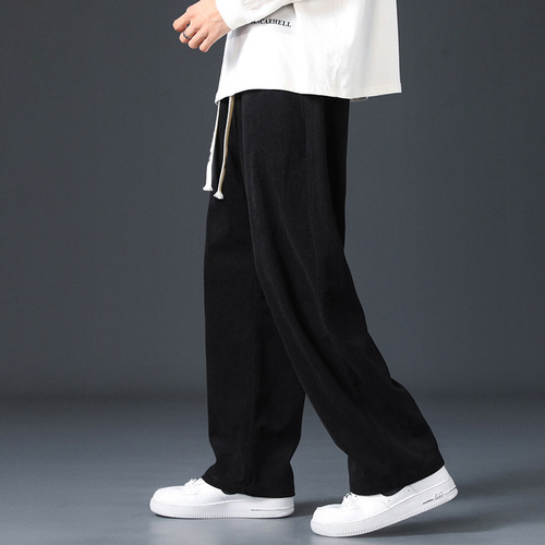 Fall/Winter Corduroy Casual Pants for Men, Solid-Color Floor-Length Trousers—Trendy Spring/Summer Wide-Leg Sports Long Pants