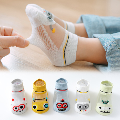 5 pairs - Children's Summer Thin Mesh Cable Socks for Boys and Girls, Infants, Spring and Summer Baby Boat Socks