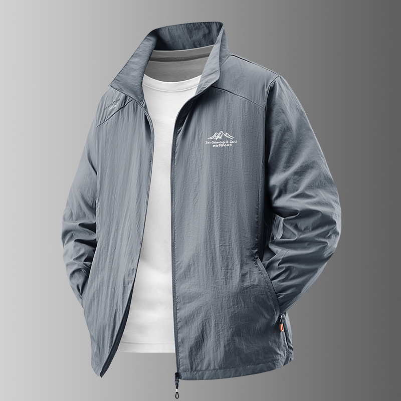 Summer stand collar sunscreen clothing men's casual lightweight breathable coat outdoor sports fishing clothing ice silk sunscreen clothing tide