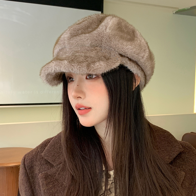 2025贝雷帽女冬季加厚保暖鸭舌帽显脸小高级毛绒帽时尚百搭八角帽|undefined