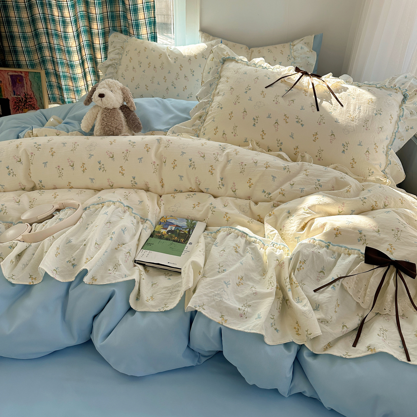 Cama de aire princesa de algodón de encaje de cuatro piezas madre y bebé clase A sábanas de cama desnudas cubierta cama de dormitorio gaza de tres piezas