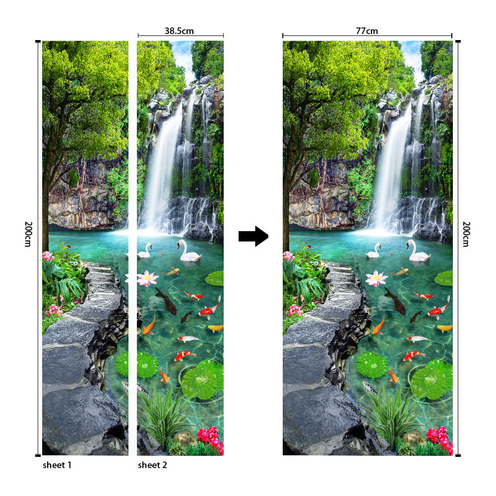 Pegatinas para puertas 3D respetuosas con el medio ambiente, autoadhesivos, fabricantes de origen al por mayor, patrones populares transfronterizos de alta definición, adhesivos para puertas impermeables, a prueba de aceite y antiincrustantes