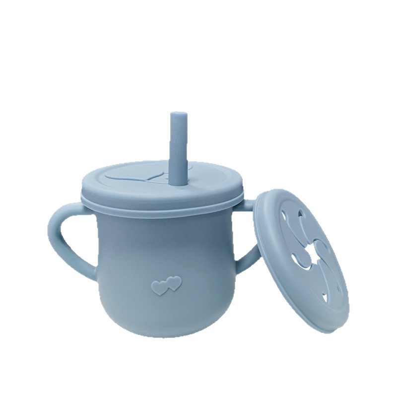 Taza de agua de silicona para niños, taza de agua de paja a prueba de fugas, taza de bocadillos de silicona para bebés, taza de agua para bebés