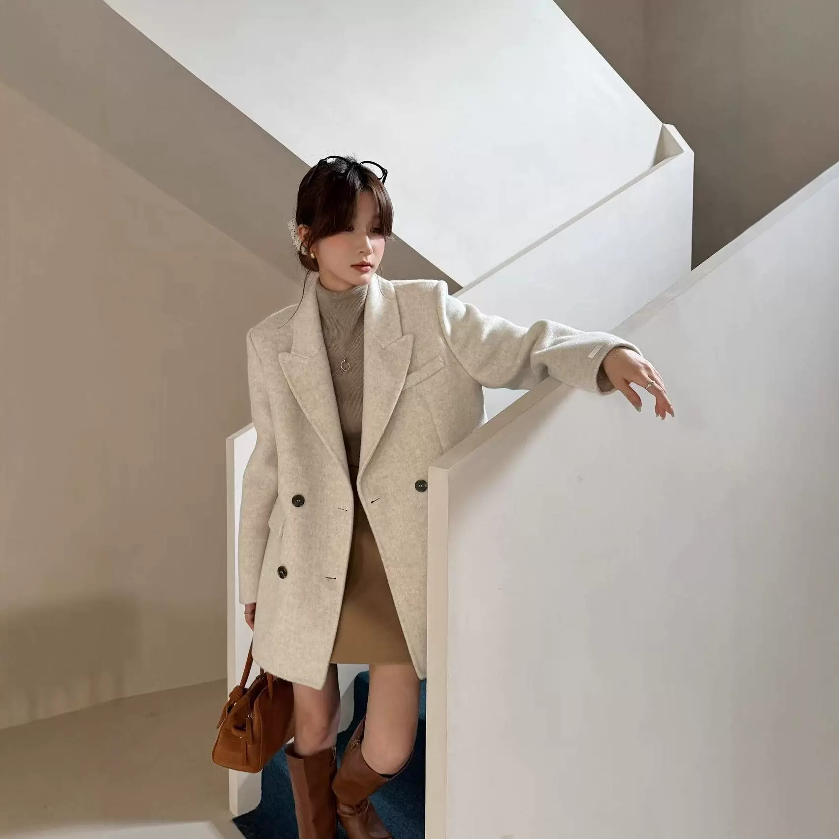 秋冬新款西装领气质双面呢羊毛大衣外套2025欧美时尚通勤百搭女装