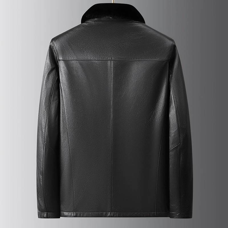 Winter liner for boys, long jacket, genuine leather