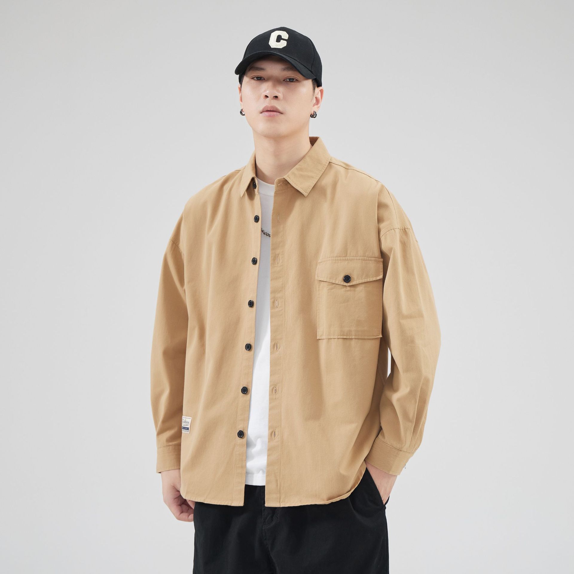 Camisas de fábrica sueltas personalizadas, camisas de algodón masculinas de alta calidad, estilo coreano suelto, casual, manga larga, estilo coreano