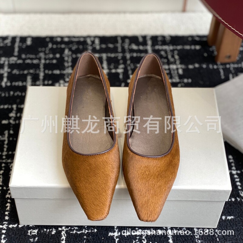 高端2025新款真皮马毛小方头复古浅口一脚蹬平底时尚单鞋小皮鞋女|undefined