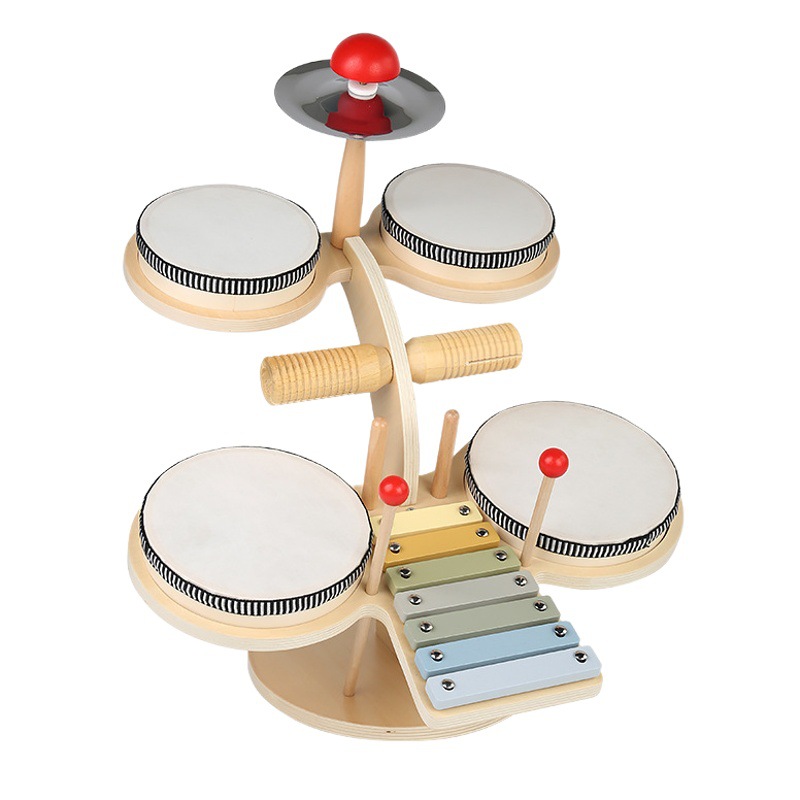 Montessori madera educación temprana multifuncional tambor liberación bebé música talento color cognición educativa iluminación juguete