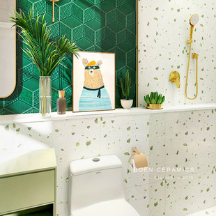 Burn Internet Celebrity Ins Green Terrazzo Floor Tiles Kitchen Balcony Wall Tiles Bathroom Toilet Toilet Non-Slip Tiles
