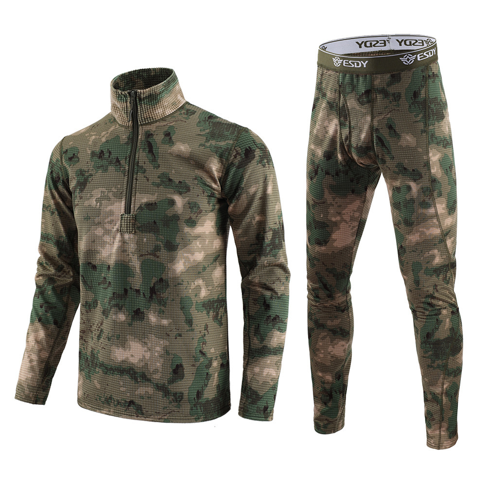 Nuevo cuadrado al aire libre de cuello medio alto chaqueta de terciopelo montañosa calentamiento ropa interior gruesa deportivo transpirable calentamiento hombre conjunto