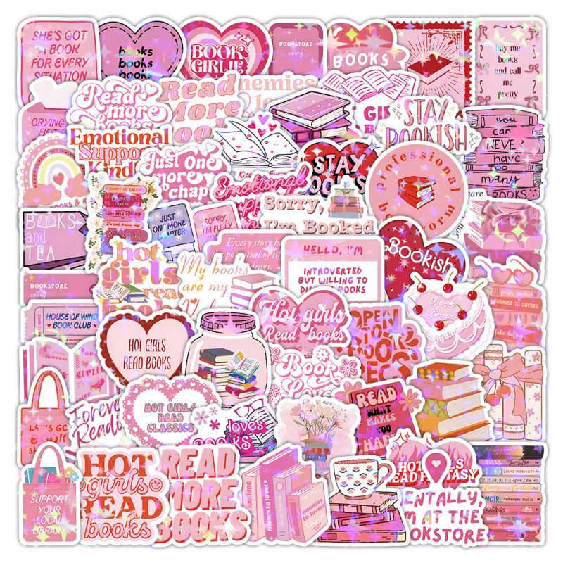 60-120张Pink Bookish涂鸦贴纸粉色阅读装饰笔记本行李箱跨境贴画|undefined