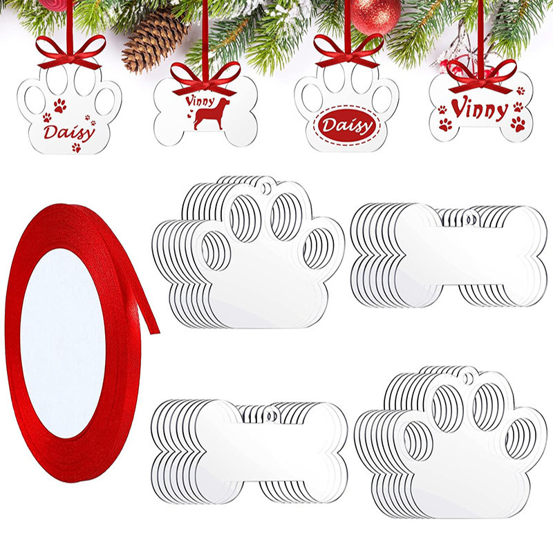 圣诞节亚克力装饰品空白狗爪骨头饰品派对布置橱窗装饰圣诞树挂件