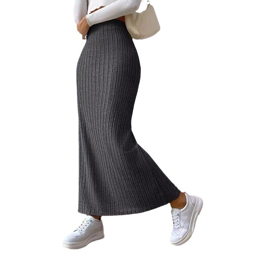 Elegant American Style High-Waisted Side Slit Bodycon Knit Skirt for Women - Fashion Long Dress