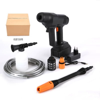 Wireless Car Wash Water Gun high pressure car household washing machine lithium battery rechargeable water grab powerful supercharged car wash artifact (High pressure car wash water gun) - carton-10-batteries-long-high-pressure-rod-nozzle-suit