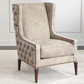 欧式实木布艺拉扣单人沙发椅 美式新古典老虎椅 高背椅洽谈椅