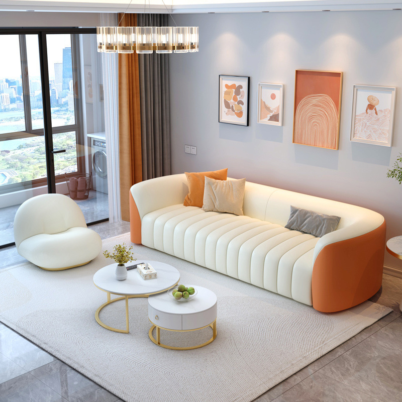 Nuevo sofá nórdico ligero de lujo sala de estar tecnología de tela de estilo pequeño hogar crema viento color combinación de mesa de té creativa