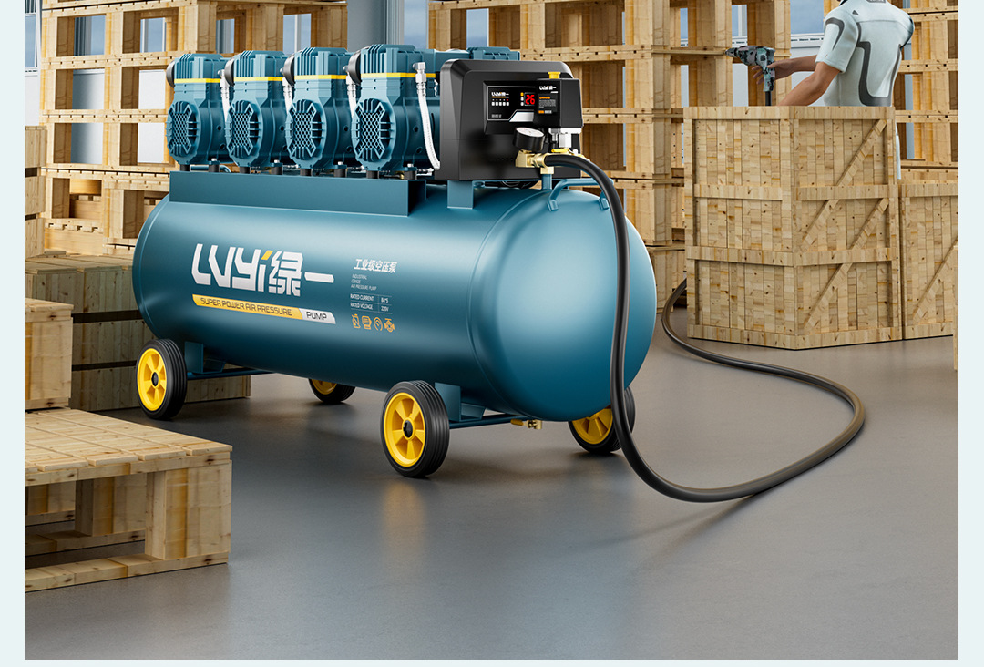 Green Industrial Air Compressor 220V Oil-Free Silent Air Pump High Pressure Air Compressor Portable Woodworking Air Pump