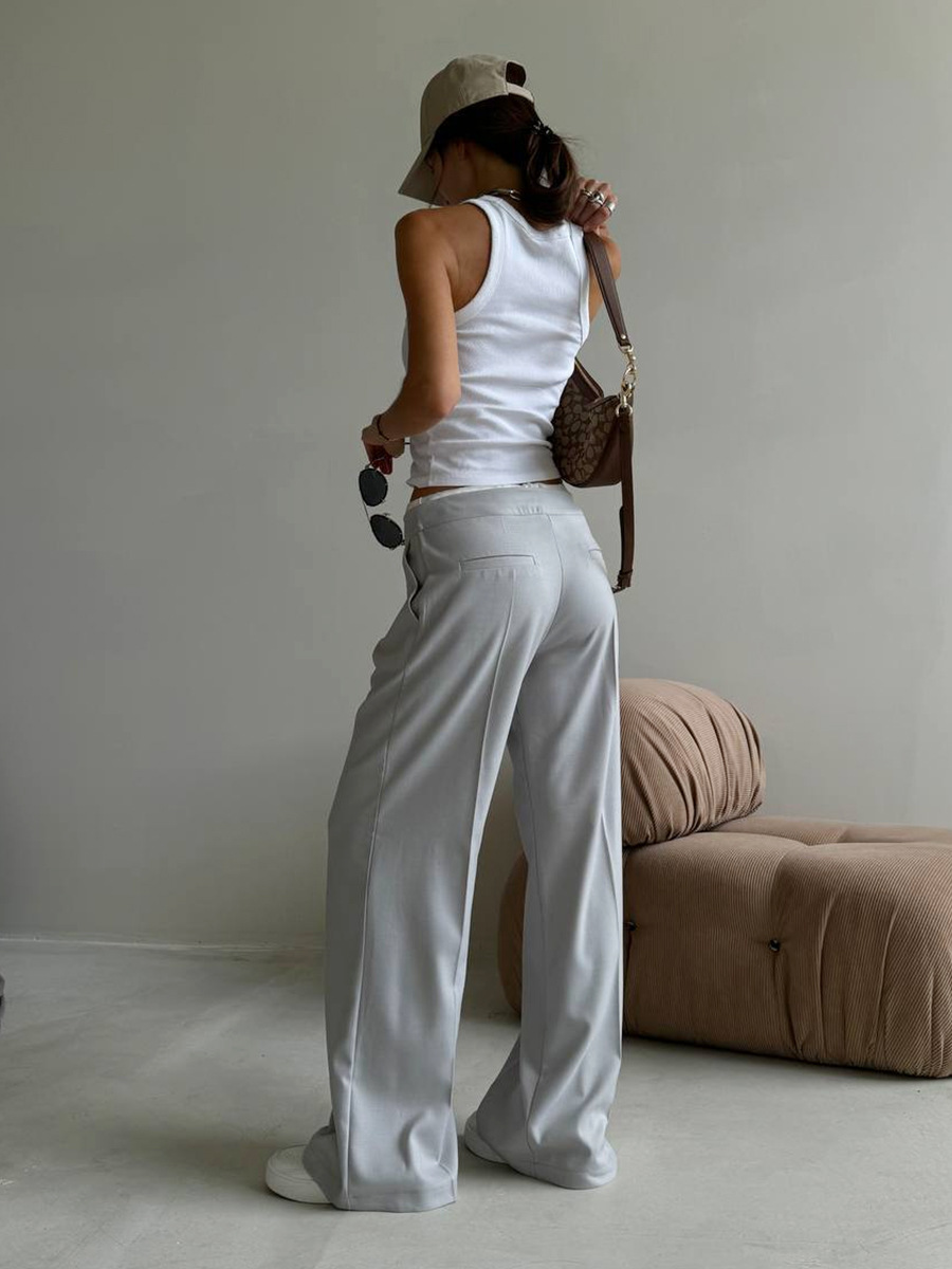 Pantalones sueltos transfronterizos Europa y América 2025 primavera nuevo falso dos piezas con diseño de cordones pantalones pantalones de traje de cercanías mujeres image 4